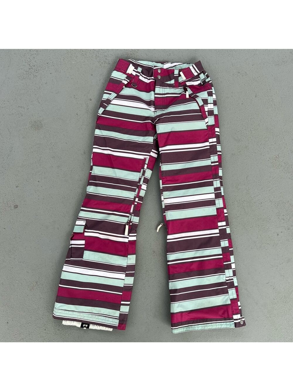 Roxy Trip Fontaine Snow 5,000 pink mint stripe snowboard ski pants X-SMALL